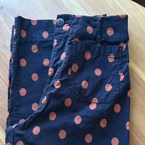 Anthropologie Maeve Navy and Orange Polka Dot pants.